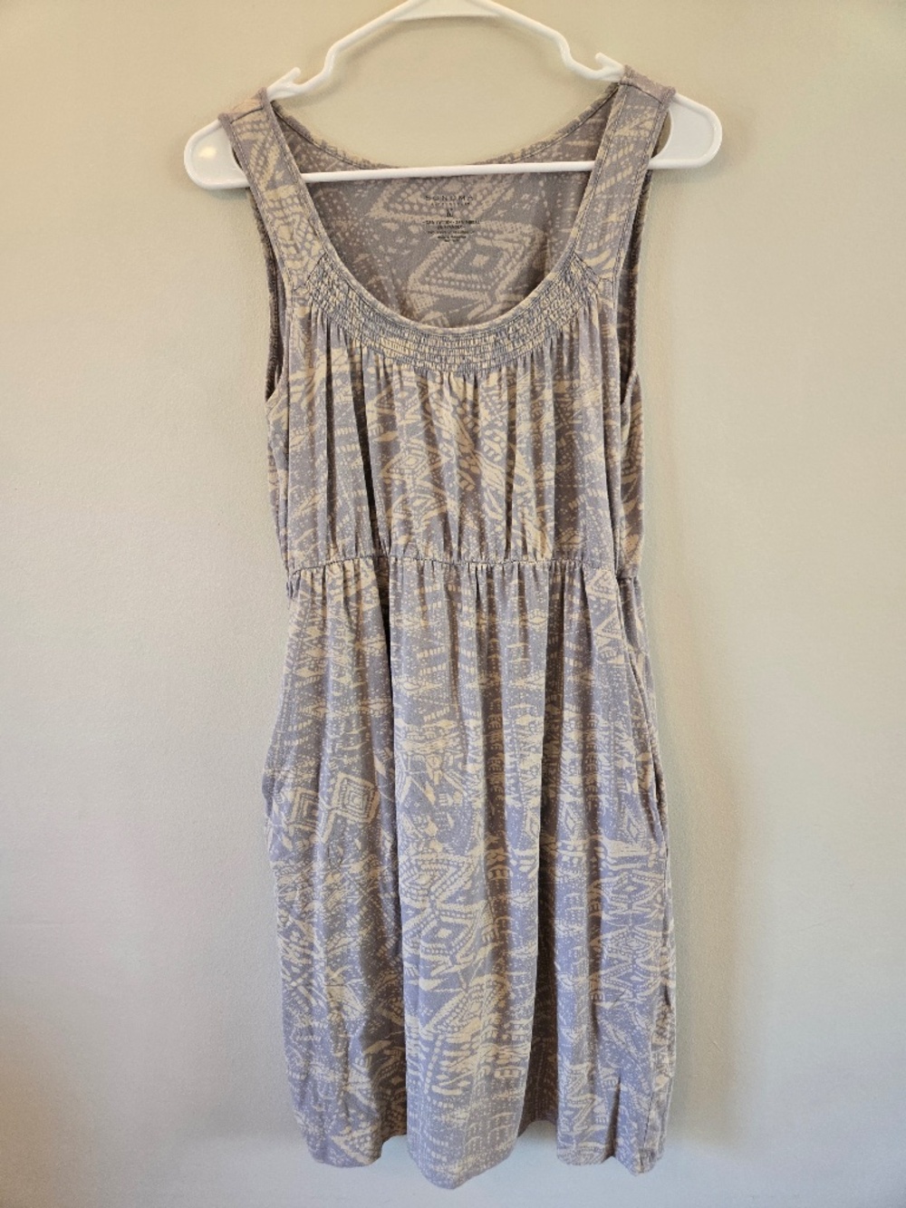 3/$20 Sonoma Gray & Beige Geometric Printed Tank Dress with Pockets
